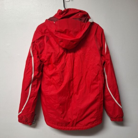 Lands End Winter Jacket Coat Red Hood Zip Pockets Lined Warm Womens Small - Picture 2 of 9